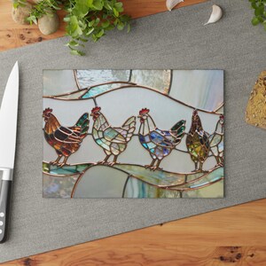 Tabla de cortar de vidrio templado con diseño de pollo / Bandeja para embutidos / Estilo rústico / Regalo para anfitriona / Decoración de cocina campestre / NO es vitral auténtico imagen 6