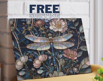 Preciosa tabla de cortar de vidrio templado con diseño de libélulas / Efecto vidriera / Regalo ideal para anfitrionas / Para amantes de las libélulas / Bandeja para embutidos