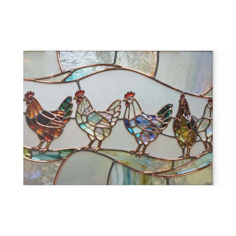Tabla de cortar de vidrio templado con diseño de pollo / Bandeja para embutidos / Estilo rústico / Regalo para anfitriona / Decoración de cocina campestre / NO es vitral auténtico imagen 4