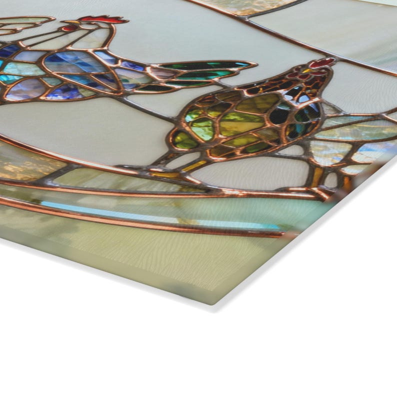 Tabla de cortar de vidrio templado con diseño de pollo / Bandeja para embutidos / Estilo rústico / Regalo para anfitriona / Decoración de cocina campestre / NO es vitral auténtico imagen 11