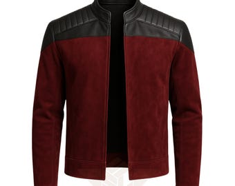 Futuristisk handgjord röd mockajacka | Generation Cosplay-kappa | Sci-fi-kostym