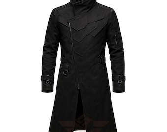 Handmade Cyberpunk Cotton Coat – Gothic Techwear Trench Jacket – Streetwear Cosplay Futuristic Fashion Coat