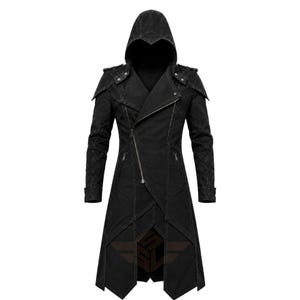 hooded gothic coat
assassin style coat
dark fantasy coat
long black coat
cotton gothic coat
rogue fantasy coat
halloween outfit
larp hooded coat
cosplay long coat
gothic trench coat
pointed hood coat
Halloween costume
goth outerwear