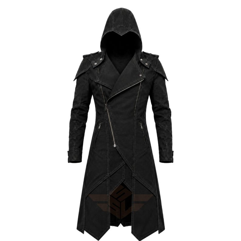 hooded gothic coat
assassin style coat
dark fantasy coat
long black coat
cotton gothic coat
rogue fantasy coat
halloween outfit
larp hooded coat
cosplay long coat
gothic trench coat
pointed hood coat
Halloween costume
goth outerwear