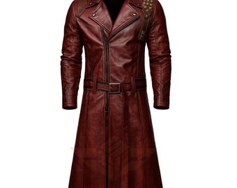 DMC Inspired Victorian Leather Cosplay Jacket, Gothic Hunter Long Coat, Gift For Gamers