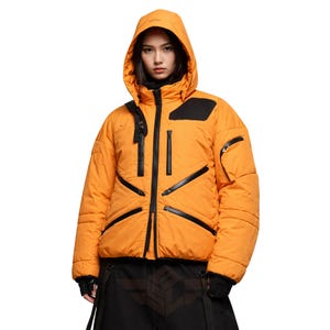 DS2 Inspired Orange & Black Puffer Coat – Cyberpunk Gamer Cosplay Outerwear Jacket –Handmade Winter Parka