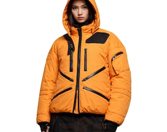 DS2 Inspired Orange & Black Puffer Coat – Cyberpunk Gamer Cosplay Outerwear Jacket –Handmade Winter Parka