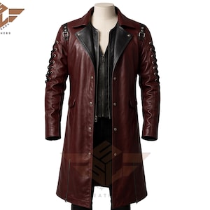 Men Steampunk Gothic Trench Coat Rocker Rox Cosplay Coat Handmade Victorian Leather Coat Men Cosplay Costume Gift for Friend
