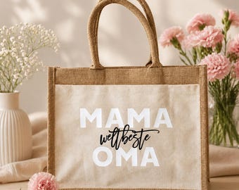 Najlepsza mama/babcia na świecie | Nowoczesna | Płócienna | Torba | Torba na zakupy | Na Dzień Matki | Torba na co dzień | Prezent | Beżowa | Torba plażowa | Juta | Na co dzień