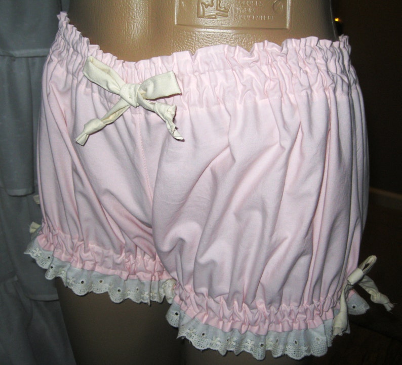 Plus Size Womens Bloomers, Adult Bloomers, XL Womens Bloomers, Pale Pink trimmed in Cream Ribbons and Eyelet