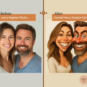 Custom Couple Caricature Cartoon Portrait | Personalized Digital Drawing from Photo | Anniversary Gift, Funny Couple Art