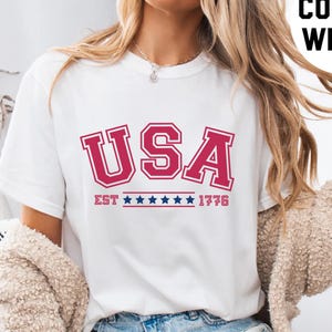 Camiseta Comfort Colors® USA, camiseta con flores de EE. UU., camiseta de Estados Unidos, camiseta patriótica americana, camiseta patriótica unisex, camiseta con bandera estadounidense