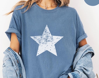 Comfort Colors® Vintage Star Graphic T-Shirt Oversized Aesthetic Tee for Women, Grunge Star Shirt, Soft Cotton Casual  Espresso