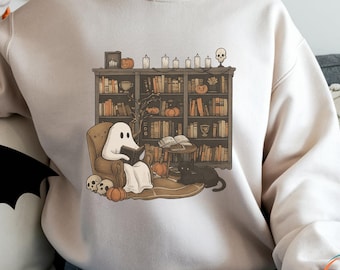 Ghost Book Reader-sweater, lezing T-shirt boek minnaar cadeau lezing enthousiast boekshirt spooklezer T-shirt halloween cadeau, Boo-sweater