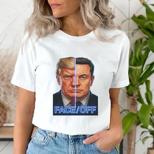 Gesicht / Off Politisches T-Shirt - Lustiges Trump vs Musk T-Shirt - Satire Grafik-Shirt - Popkultur Meme T-Shirt - Mutiger Gesprächsstarter