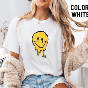 T-shirt met smeltende smiley – retro T-shirt met acid smile – esthetisch streetwear-shirt – Trippy jaren 90 Vaporwave-top voor uniseks