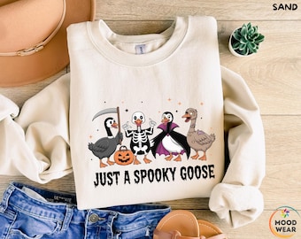 Halloween Funny Goose Sweatshirt, Just a Spooky Goose Shirt, Halloween Shirt, Skeleton Goose Tee, Spooky Season Shirt, Spooky Tee