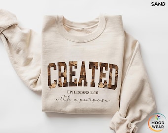 Jesus Sweatshirt,Created with a purpose,Floral Sweater,Gift for Christian Women,Bible Verse Sweatshirt,Trendy Crewneck, Christmas Sweatshirt