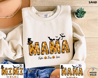 Personalized Halloween Mama Sweatshirt, Spooky Mimi Shirt, Gift for Mom,Spooky Nana Sweatshirt, Halloween Dada Shirt, Custom Name Halloween