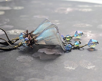 Blue Ice Lucite Flower Earrings, Crystal Earrings, Blue Earrings, Trendy Earrings