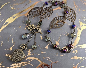 Feminine Steampunk Owl Necklace, Handmade Design