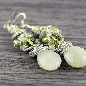 Wire Wrapped Peridot Earrings, Stone Earrings, Wire Wrapped Earrings, Semi-Precious Stone image 1