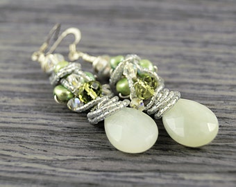 Wire Wrapped Peridot Earrings, Stone Earrings, Wire Wrapped Earrings, Semi-Precious Stone