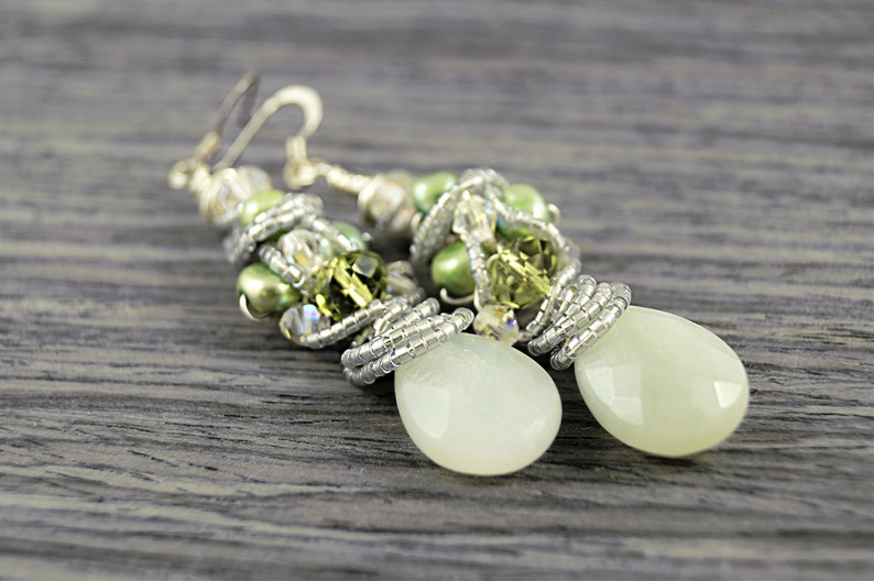 Wire Wrapped Peridot Earrings, Stone Earrings, Wire Wrapped Earrings, Semi-Precious Stone image 1