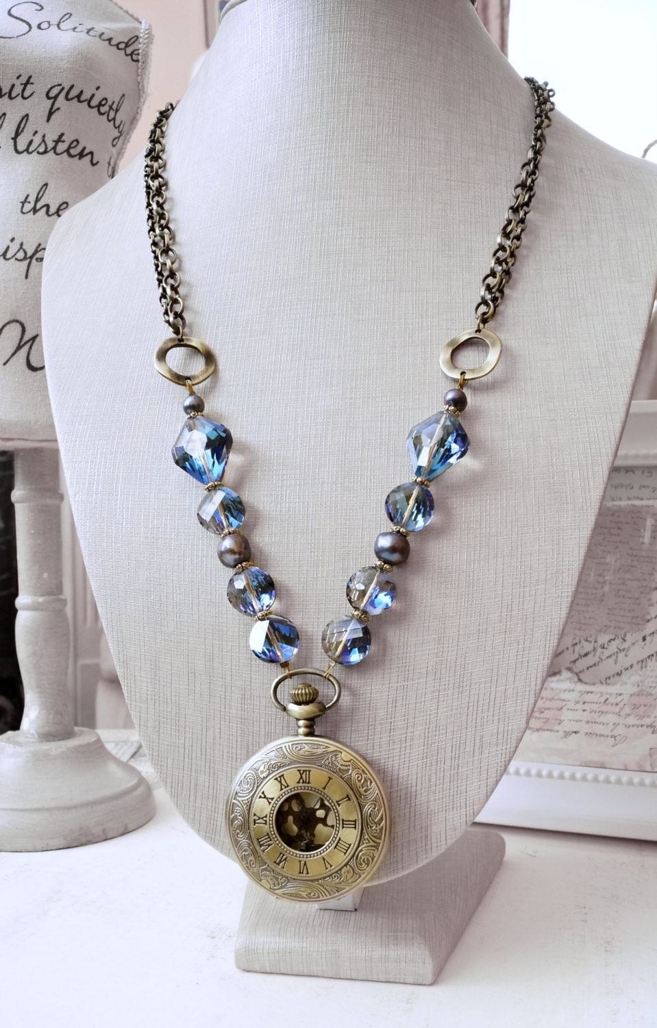 Purple and Blue Lariat Pocket Watch Necklace Steampunk | Etsy