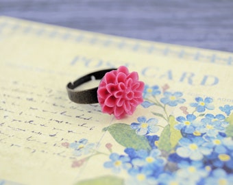 Bague fleur rose, bague rose, bague cabochon fleur, bague de style vintage