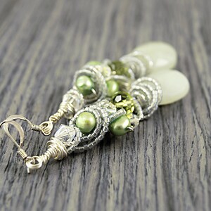 Wire Wrapped Peridot Earrings, Stone Earrings, Wire Wrapped Earrings, Semi-Precious Stone image 2