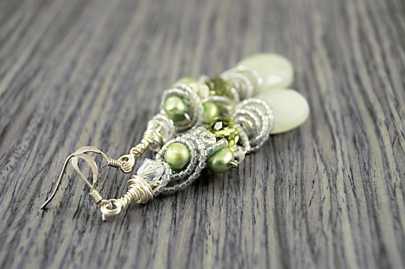 Wire Wrapped Peridot Earrings, Stone Earrings, Wire Wrapped Earrings, Semi-Precious Stone image 2