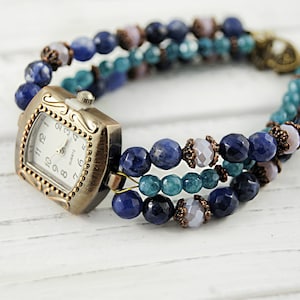 Watch Bracelet, Stone Bracelet, Sodalite Bracelet, Jade Bracelet, Blue Bracelet, wrist watch