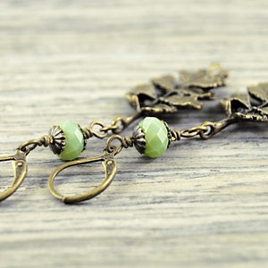 Green Leaf Earrings, Vintage Style Earrings, Boho Earrings, Green Earrings