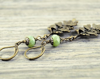 Boucles d’oreilles feuille verte, boucles d’oreilles de style vintage, boucles d’oreilles Boho, boucles d’oreilles vertes