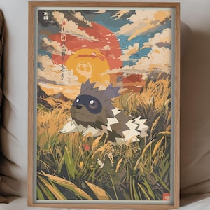Poster di Zigzagoon / Decorazione murale anime Pokémon leggendari / Download digitale stampabile / Regalo per fan Pokémon / Arte estetica per sala giochi