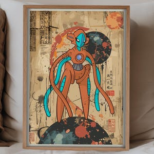 Stampa artistica giapponese di Deoxys / Decorazione murale anime Pokémon leggendari / Download digitale stampabile / Regalo per fan Pokémon / Arte estetica per sala giochi