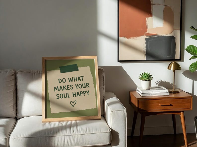 Poster "Fai ciò che rende felice la tua anima" / Decorazione murale motivazionale / Stampa con citazione positiva / Decorazione per l'amore verso se stessi / Tipografia minimalista immagine 5