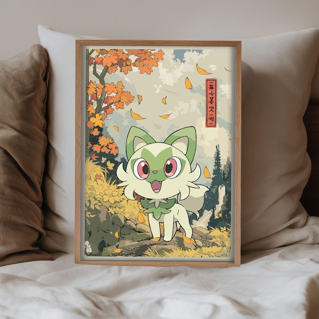Sprigatito Art Print | Legendary Pokémon Anime Wall Decor | High ...