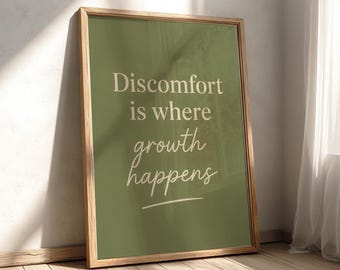 Poster "Il disagio è il luogo in cui avviene la crescita" / Quadro motivazionale da parete / Stampa con citazione sulla mentalità di crescita / Decorazione tipografica minimalista