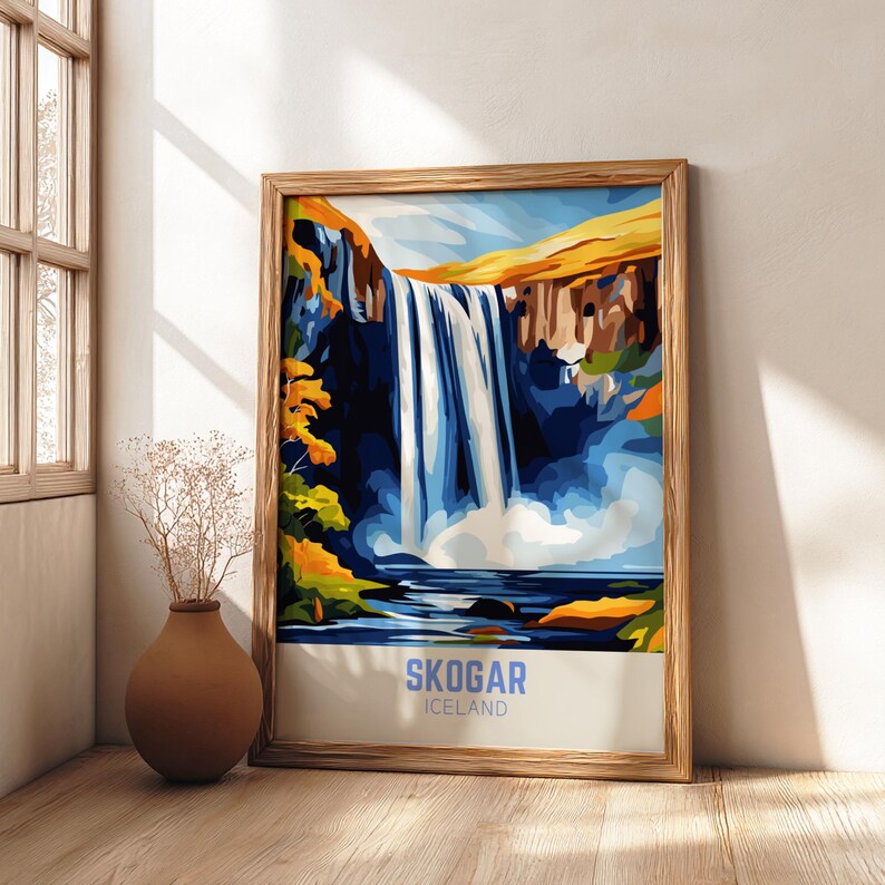 Skogafoss Waterfall Art Print | Iceland Travel Poster - Etsy