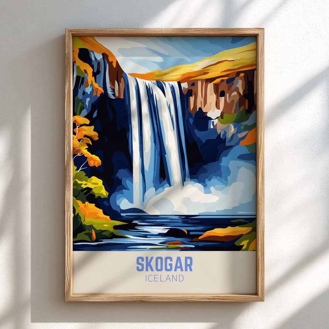 Skogafoss Waterfall Art Print | Iceland Travel Poster - Etsy