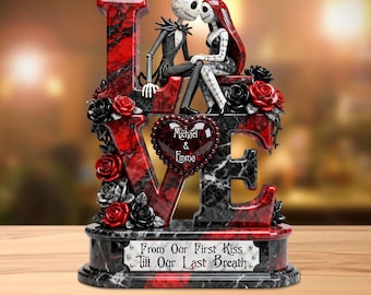 Placa acrílica personalizada de Jack y Sally para aniversario de bodas.