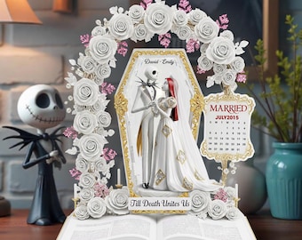 Placa acrílica personalizada de Jack y Sally para aniversario de bodas.