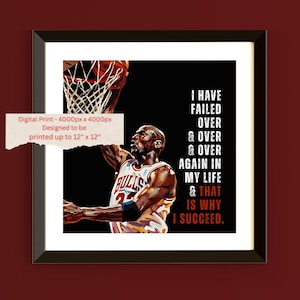 Michael Jordan Wall Art - Impressionist Painting Style Digital Print - Michael Jordan Quote About Failure & Success