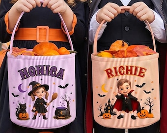 Gepersonaliseerde Halloweenmand van seersucker, snoepzak met foto (23 x 22,5 cm)