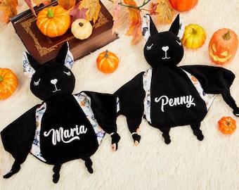 Halloween Gifts Personalized Bat Baby Blanket  Embroidered Baby Name comforter Plush Bat Security Blanket Lovey Baby Shower Gifts Baby Gift
