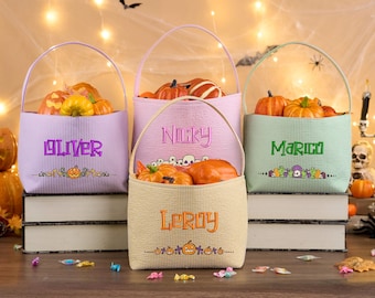 Halloween-mand voor kinderen/gepersonaliseerde geborduurde Halloween-emmer/Monogram Halloween/Halloweensnoeptas/Gingang Halloween-emmer