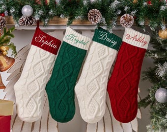 Personalized Christmas Stocking, 2025 Embroidered Family Stockings with Names, Monogrammed Knitted Holiday Stockings, Christmas Decor Gifts