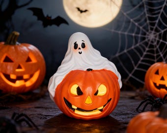 Spooky Resin Statue,Spooky Halloween Decor,Halloween Ghost Figurine,Cute Ghost Figurine,Cute Pumpkin Ghost Girl,Resin Figurine for Indoor